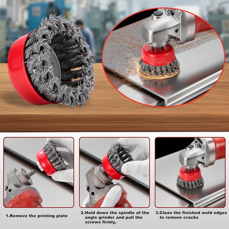 Idong 10 Pack Wire Wheels for Angle Grinder, 4 Inch Wire Wheel Brush for Angle Grinder, Knotted Coarse Crimped Wheels with M14 Thread Arbor, Cup Brush for Removing Rust, Corrosion, Paint - Image 4